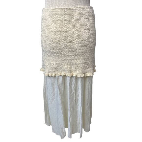 Zara Combined Knit & Ruffle Skirt Size M Cream Boho Chic - Picture 4 of 9
